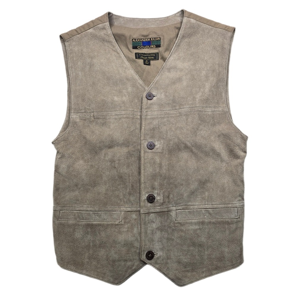Alexander Julian Colours Leather Suede Vest Mens Small Beige Vintage‎